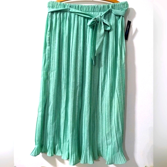 Alice Blue Midi Skirt Size S Pleated Belted Stretch Mint Polka Dot - Picture 1 of 8
